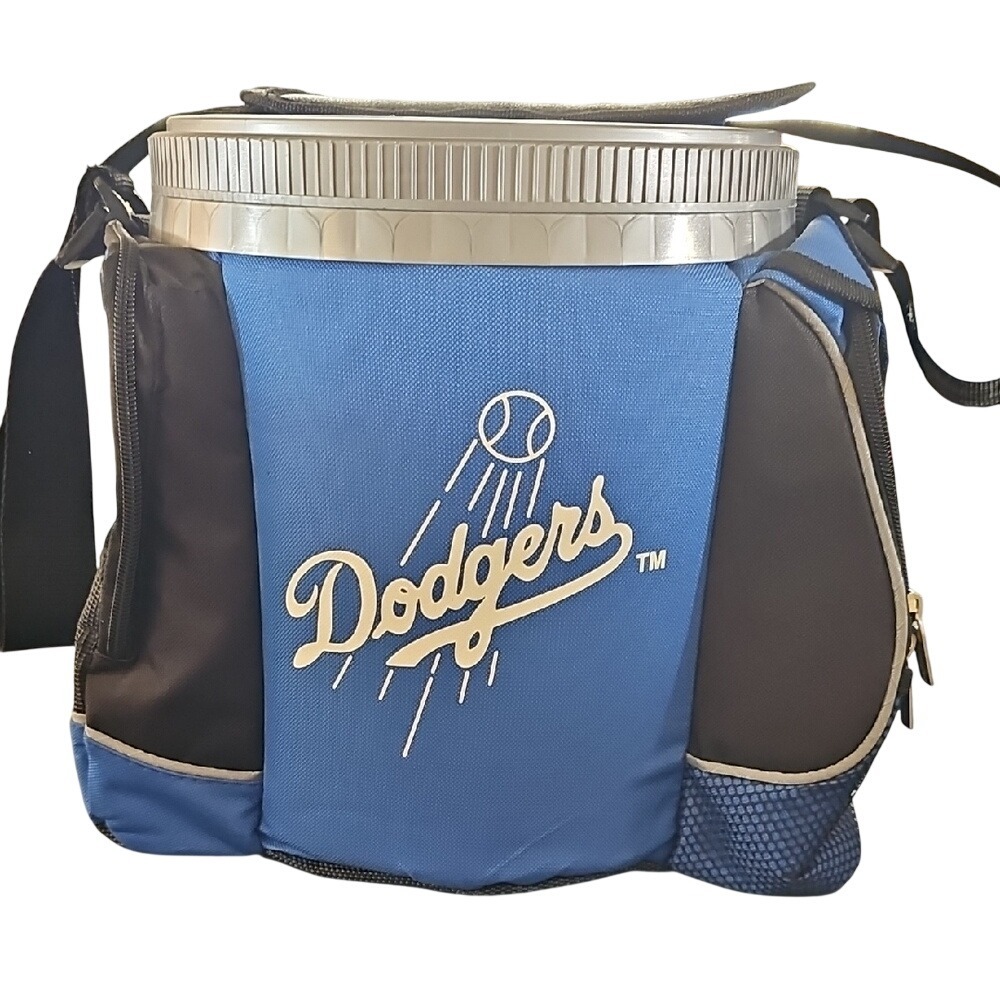 Pak Chest Bucket Cooler Dodger Travel Blue and Black Insulated Bag Side Pockets